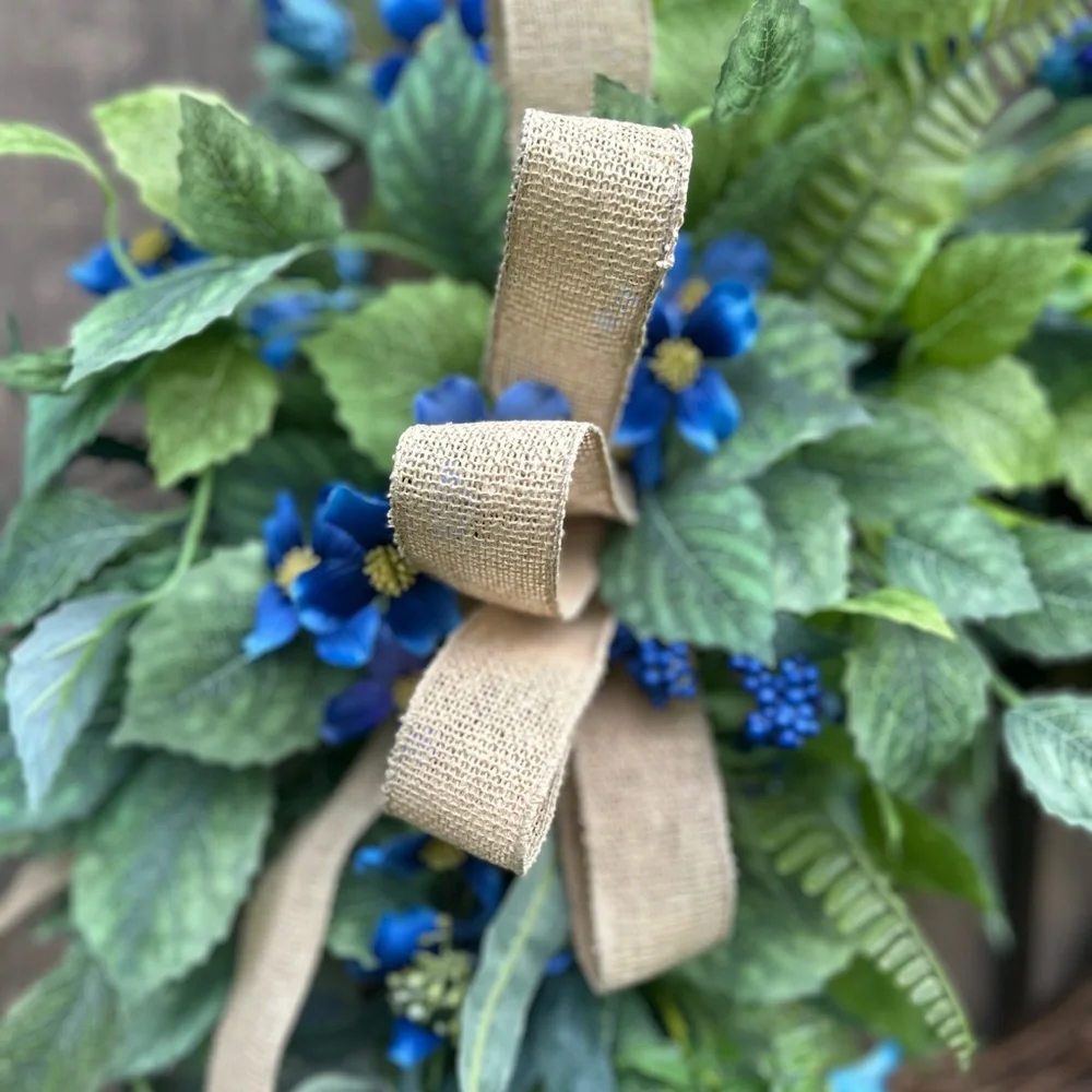 Elegant Green and Blue Floral Wreath for your front door, porch - Picture 7 of 8